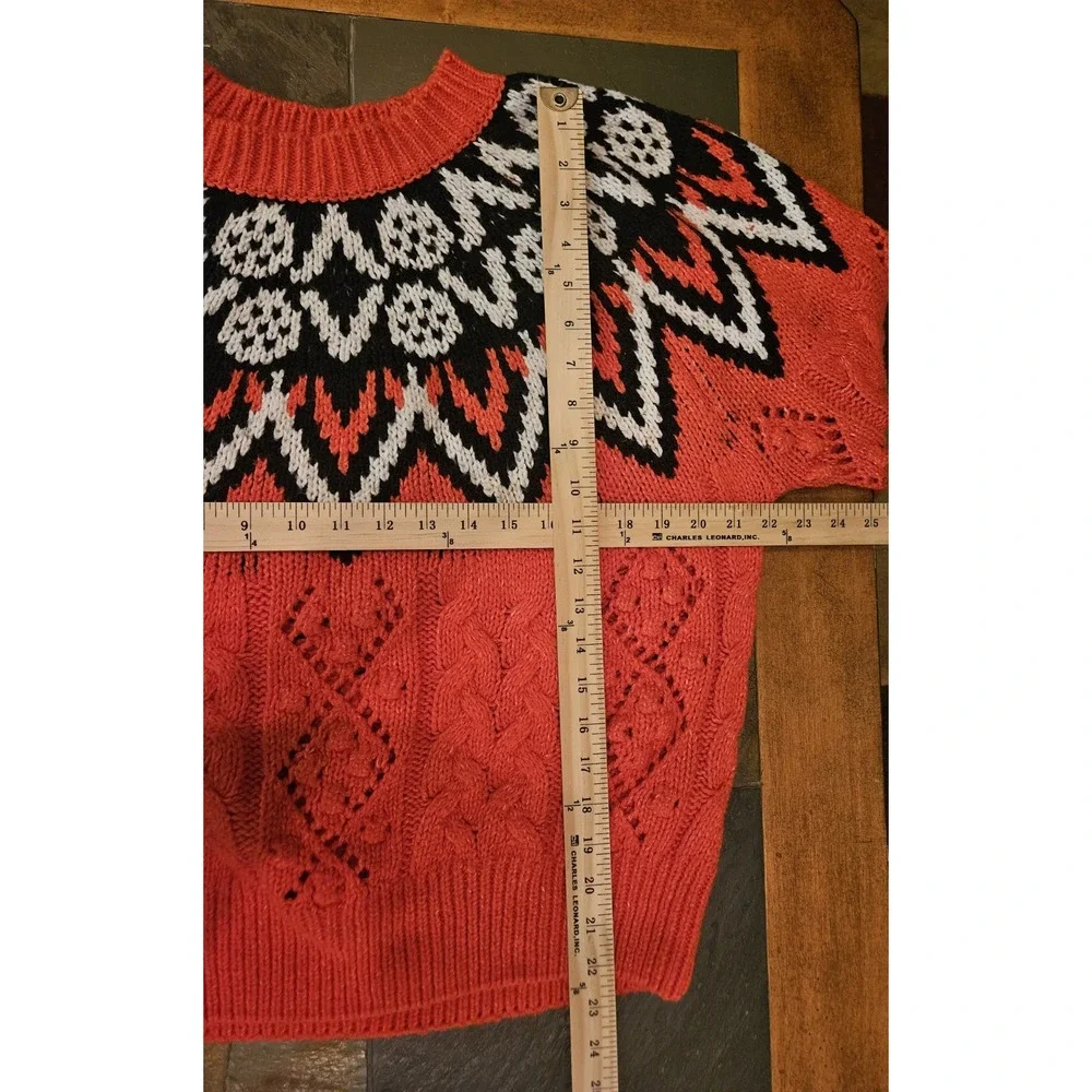 Lucky Brand Womens Medium Orange Sweater Fair Isle Fisherman Ski
